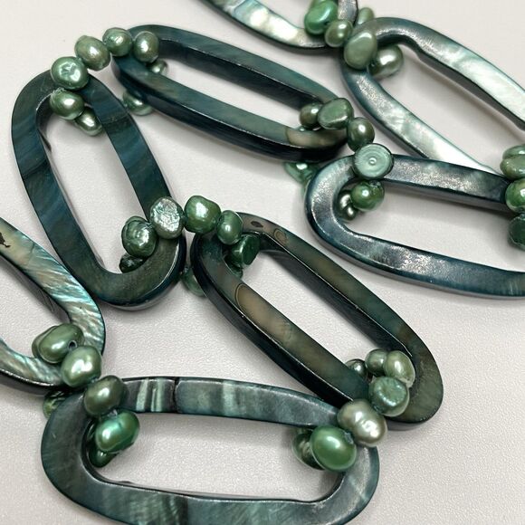 Anthology Rare Vintage Green Mother Of Pearl Shell Chain Necklace Pearls Beaded - Picture 4 of 7